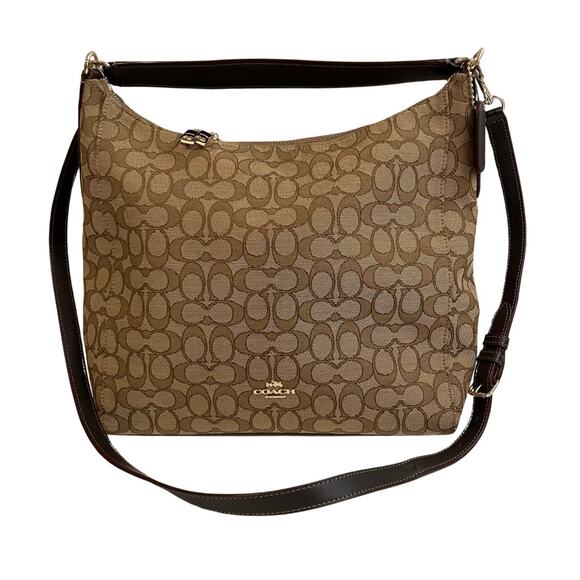 Coach Celeste Khaki & brown Canvas & Leather Convertible Hobo Crossbody F58327 - Picture 1 of 14